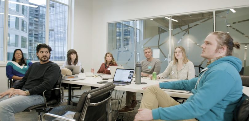 Shelf Engine team members having a meeting in the office