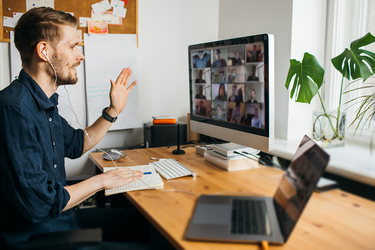 Man having video call via computer in the home office