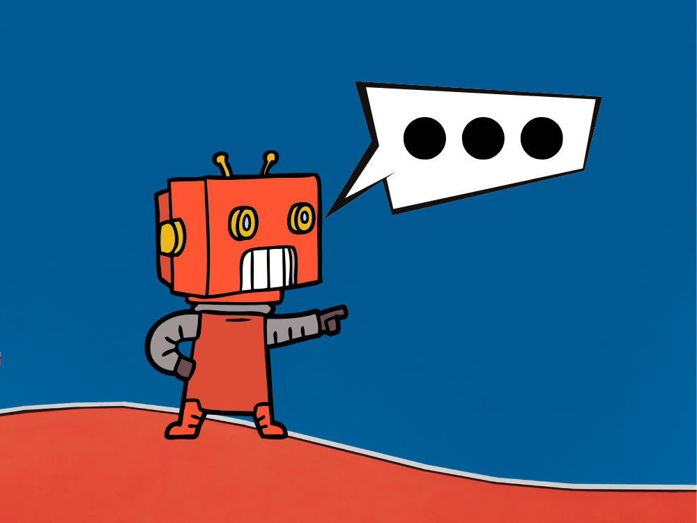 Robot with speech bubble, AI-generated speech