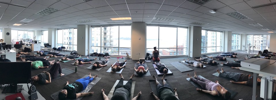 lululemon seattle office opening team members yoga session