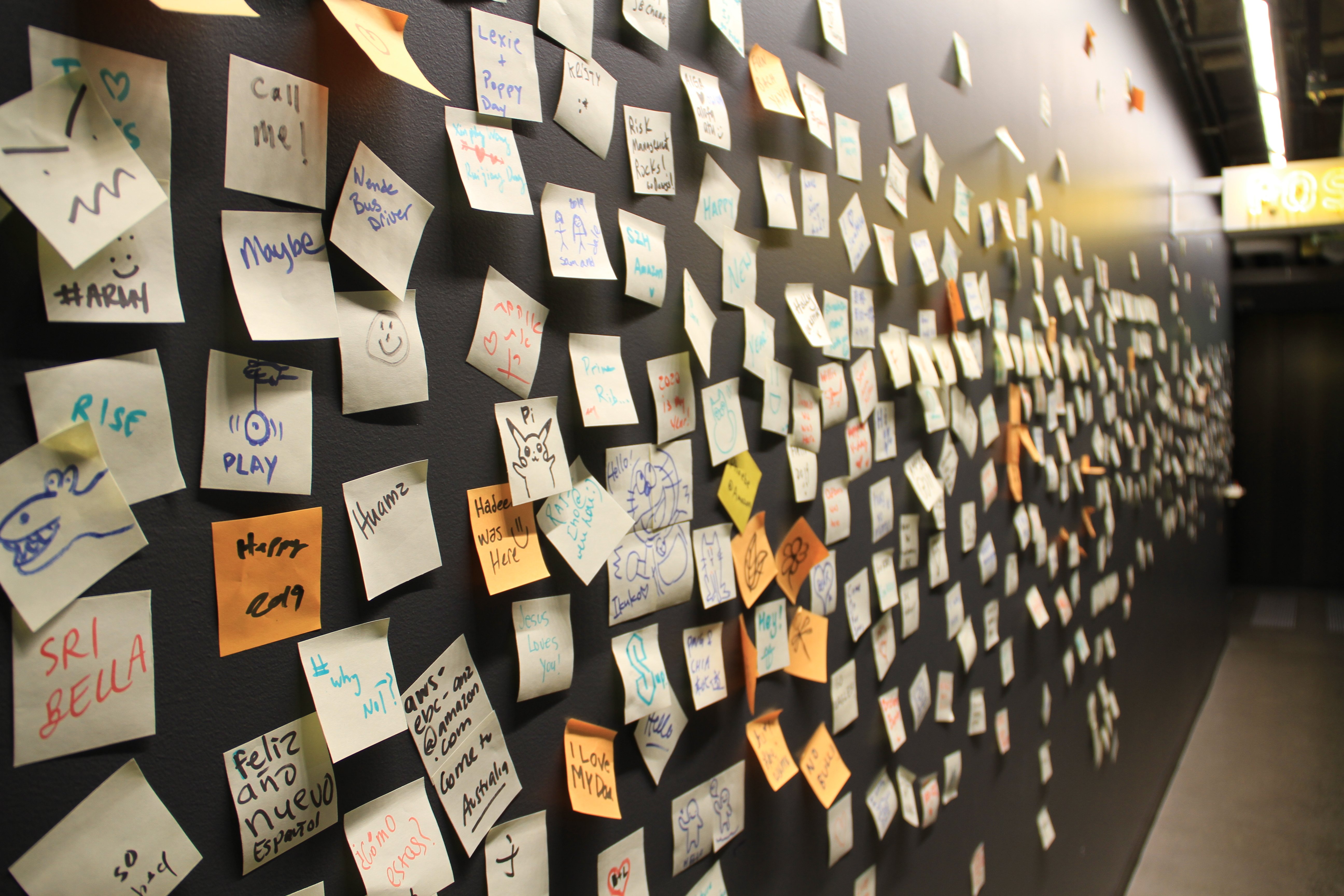 post it notes in hallway at amazon seattle headquarters