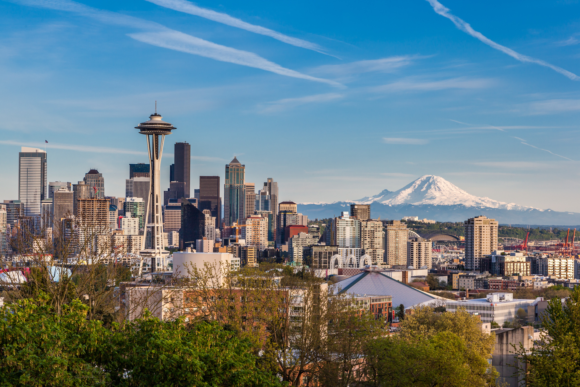 A daytime photo of the Seattle skyline.