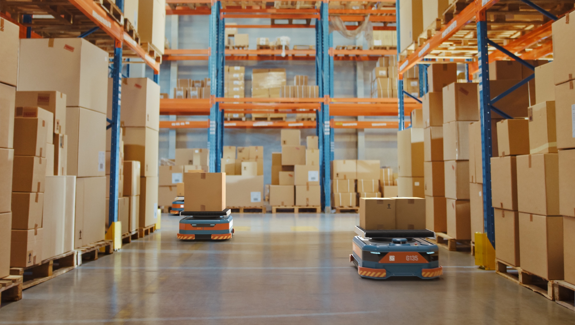 Warehouse robots are pictured.