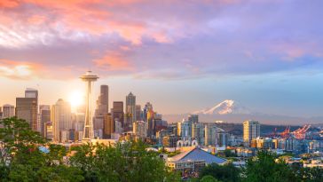 Seattle skyline at sunrise