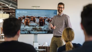 Anthony Maiocco leading a presentation at Barn2Door