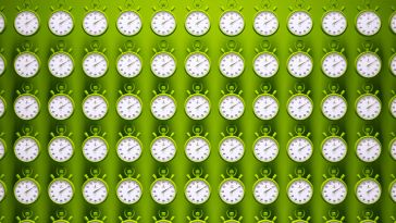 A grid of stopwatches on a lime green background