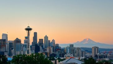 The Seattle skyline in the evening