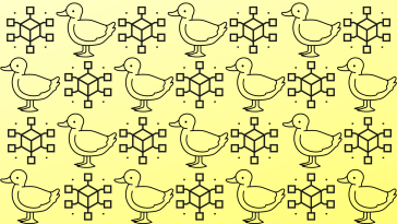 Duck and data icons against a yellow background