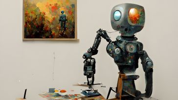 illustration of a robot painting