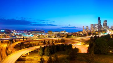 The Seattle skyline at night