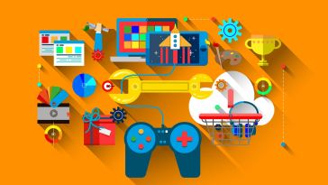 Colorful graphic illustration of video game design