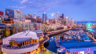 An aerial photo of a Seattle marina.