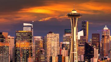 Seattle skyline at sunset