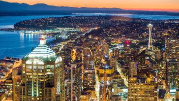 Seattle skyline at dusk