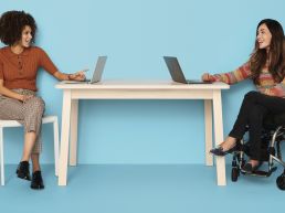 two women working at a table